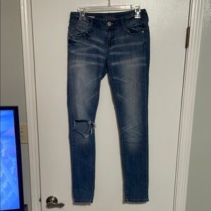 Decree Blue Skinny Jeans with Distressed Knee and Stretch
